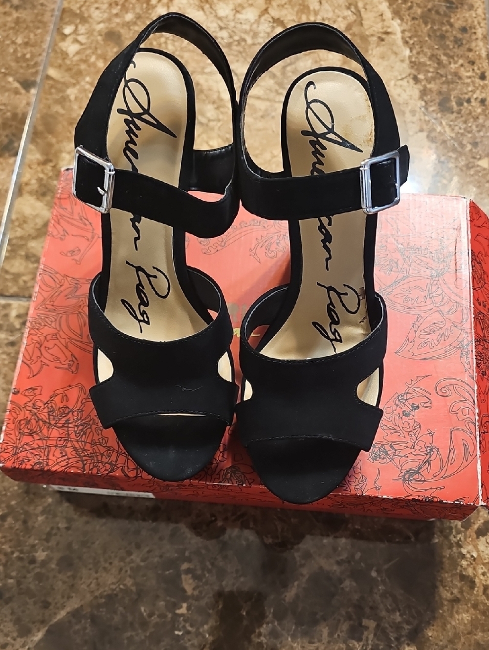 American Rag Black Suede Strappy Open-Toe Heels